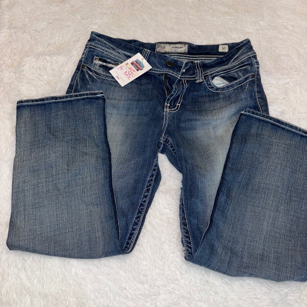 BKE Harper Crop Jeans Womens 30 Blue Excellent Contrast Stitch Embroidered BK14